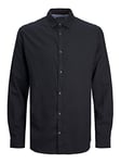 JACK & JONES Mens Jjegingham Twill L/S Noos Shirt, Black/Detail:/Solid/Slim Fit, M UK