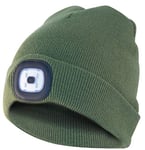 Velamp CAP05 Lighthouse Bonnet à LED rechargeable par USB, lumineux 100 lumen, taille unique, lavable, pour le sport et le travail, Vert militaire