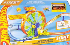 Hot Wheels Vitesse et Looping Coffret Piste et Circuit avec véhicule en métal à l’échelle 1/64, Piste en Forme de 8 avec Zone de carambolage et propulseur, JBX65