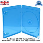 4 x Single 7mm Spine Blue Transparent Bluray Replacement Case Holding 1 Disc BD