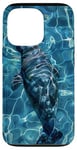 Coque pour iPhone 13 Pro Save The Manatee Crystal River FL Bleu abstrait rayé