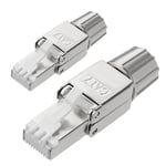 AXFEE Lot de 2 RJ45 CAT 7 Connecteur, Coupleur RJ45 Cat7 Blindé, connecteurs de sertissage sans Outils RJ45 Cat 6 Cat 7, pour l'Extension des câble de pose LAN, câble d'installation Ethernet