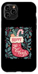 Coque pour iPhone 11 Pro Chaussette bohème Happy Holidays rétro en forme de canne à sucre d'orge de Noël