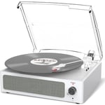 Vinyl Record Player with Speaker Vintage Turntable for Vinyl Records, Belt-Driven Turntable Support 3-Speed, Wireless Playback, Headphone, AUX-in, RCA Line LP Vinyl Players Retro White