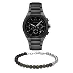 Armani Exchange Men's Black Stainless Steel Watch and Silver-Tone Bracelet, Set