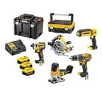 Dewalt Kombikit DCK500P3T-QW 18V, 5 maskiner, 3 st 5,0Ah-batterier & 3 st TSTAK