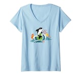 Womens Tropical Sunset Cute Whale Clown Fish Blue Ocean Wave V-Neck T-Shirt