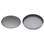 Bundle of MasterClass Crusty Bake 30 cm Perforated Quiche Tin, Loose Bottom, Fluted, Robust 1 mm Carbon Steel + Crusty Bake Perforated Pizza Tray, Robust 1 mm Carbon Steel, 32 cm, PFOA-free Non Stick