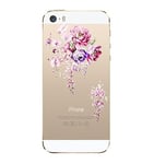 NOVAGO Compatible avec iPhone 5, iPhone 5S, iPhone Se 2016 Coque Gel Souple incassable et Solide avec Impression de qualité -Fleur Violette