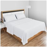 GC GAVENO CAVAILIA Diamond Plain Dyed Bedding Lot de 2 draps Plats en Polycoton faciles d'entretien-pour lit Simple-Doux et Confortable-sans Repassage-Taies d'oreiller, Polyester, 50% Coton, Blanc