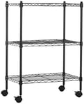 Amazon Basics 3-Shelf Narrow Storage Unit On Wheels With Height Adjustable Shelves and Levelling Feet, 340 kg Max Weight, Black, 34 cm D x 58.9 cm W x 83.2 cm H