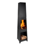 BBQ Collection Brasero 150 x 36 x 36 cm - Incinerateur de Jardin sur Pied - Decoration Jardin et Terrasse Exterieur - avec Bac de Récupération de Cendres - Rangement de Bois - Acier au Carbone