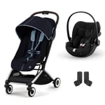 cybex GOLD Orfeo barnevogn Silver Ocean Blå inkludert Cloud G bilbarnestol i-Size Moon Black med bilbarnestol og Adapter