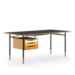 House of Finn Juhl - Nyhavn Desk, 170 cm, with Tray Unit, Oak Dark Oil/Black linoleum, Black Steel, Warm - Skrivebord - Finn Juhl - Tre farget,Svart - Metall/Tre