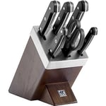 ZWILLING Bloc de Couteaux avec Auto-Affûtage (7 Pièces), Bloc Marron en Bois de Frêne, Couteaux & Ciseaux en Acier Inoxydable Spécial, Manche Plastique, série Gourmet