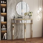 Console Meuble Entrée Salon: Petite Table Console Design en Verre Miroir Meuble d'Appoint pour Chambre Couloir - 90x35x80.5cm