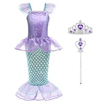 ACWOO Deguisement Robe Princesse Ariel Costume de Sirène pour Enfant Fille, Ariel Robe Inclus Couronne avec Baguette Magique, Deguisement Sirene pour fête d'anniversaire Halloween Carnaval (140CM)