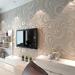 HANMERO Rouleau de papier peint non tissé 3D moderne minimaliste abstrait courbes à paillettes pour chambre à coucher, salon, toile de fond TV Crème Blanc et taupe