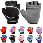 Enfants Gants de Vélo Garçons Filles Cyclisme VTT Demi-Doigts Antidérapant Mitaines de Sport Antichoc Respirant Courts pour Bicyclette Réglables Scooter Paire de Gant (JR XS ~6-6,5 cm, Racing)