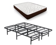 HOGAR24 ES Sommier métallique Taro + Matelas Dream Flex | Pieds Pliables | Dimensions : 135 x 190 cm | Ensemble sommier métallique et Matelas | Permet de Ranger sous Le lit | Noir