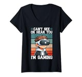 Womens Can't See Or Hear You I'm Gaming VR Gamer Headset Retro V-Neck T-Shirt