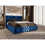 Lit double 200x200 avec tiroir de lit Monaco - Lit design Chesterfield - Bleu (Monolith 77)