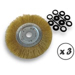 Lot de 3 brosses circulaires laiton ø 250 mm Epaisseur 1 rang Fil dur 0.30 mm ondulé Alésage 32 mm + réducteur bague 25/22/20/16/12 mm Touret