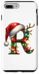 Coque pour iPhone 7 Plus/8 Plus Red Christmas Plaid Initial R Monogrammed Santa Hat Letter R