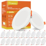 Tomosu Spot LED Encastrable Extra Plat, 7W 700LM Equivalent 70W Incandescence, IP44 Spot Etanche Salle de bain, Blanc Neutre 4000K, Trou Φ95-105mm, AC220-240V, Pour Cuisine, Salon, Chambre, Lot de 20