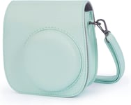 Caméra Housse Compatible avec Appareil Photo Instantanés Instax MIni 12 / Mini 11, Pochette Caméra Sacoche Rangement Protection Cuir PU Lisse avec Bandoulière et Poche Intégrée (Vert Menthe)