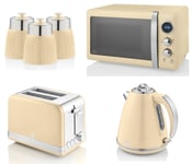 Swan Retro Cream Jug Kettle 2 Slice Toaster Microwave & Canisters Kitchen Set