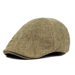 Summer Flat Caps Men Gray Linen Berets Male Vintage Elastic Driver Hat British Style Breathable Classic Directors Cap-Khaki Cap,M(55-60 Cm)