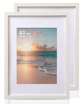 Cispree A3 Photo Frame-2 Pack, A3 Wooden Picture Frames with Mount for A4 Print for Wall, with Acrylic Clear Sheet, Fit Large Poster/Documents Frame for Family/Christmas (29.7x42 cm)-White