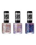 Rimmel Glitter Nail Polish Trio Set - Bedazzle, Disco Diva and Sparkle