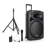 Enceinte sono portable 15" 800W - USB/BT/REC + 2 Micros VHF - PORT15VHF-BT + Pied