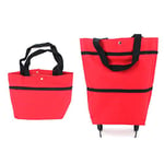 Gearific Collapsible Trolley Bags Shopping Bag Oxford Cloth Foldable Shopping Bag with Wheels Shopping Cart for Home Supermarket (Red)