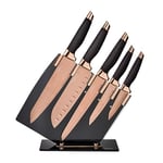 Tower T81532RD Kitchen Knife Set with Acrylic Knife Block, Damascus Effect, Stainless Steel Blades, Rose Gold and Black, 5 Pieces