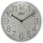 MPM Quality Design Wall Clock, Elegant Plastic Clock, Textile Motif, Quartz Movement Sweep, Diameter 295 x 45 mm, Plastic Mineral Glass, for Living Room, Bedroom, Kitchen, Office, Cafe, Restaurant,