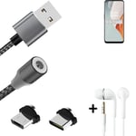 Data charging cable for + headphones OnePlus Nord N100 + USB type C a. Micro-USB