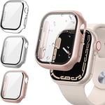 3 st skärmskydd kompatibla med Apple Watch Series 6/5/4/SE med härdat glas, stöttåligt fodral för iWatch 44mm 44mm Transparent rose gold starlight