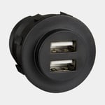 Sutars USB-uttag Sutars, infällt, svart, 12 V / 24 V, 5 A, USB-A + USB-A, med lock