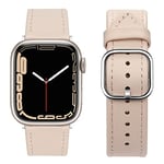 Tasikar Compatible with Apple Watch Strap 49mm 45mm 44mm 42mm 41mm 40mm 38mm, Leather Band with Square Buckle Compatible for Apple Watch Ultra Series 9 8 7 6 5 4 3 2 SE (42/44/45/49mmmm, Starlight)