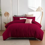 Soifox King Size Duvet Cover Set - Red Bedding Set KingSize Bed with Zipper Closure, Soft Microfiber Quilt Cover with 2 Pillowcases