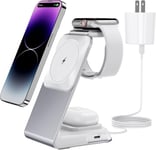 4 En 1 Station De Charge Pour Magsafe,Magnétique Chargeur Induction Sans Fil Pour Apple Watch, Rapide Pour Iphone 15/14/13/12 Pro Max, Pour Airpods Pro/Pro Max/3/2/1(Adaptateur 30w Inclus)