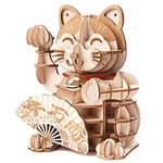 Rolife Puzzle 3D Maquette en Bois a Construire pour Adulte Enfants Chat Chanceux, Kits de Modèles de Bricolage Construction Jouet, Chat Puluts 3D Maquette