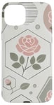 Coque pour iPhone 15 Plus Motif floral rose, formes géométriques minimalistes