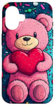 Coque pour iPhone 16 Ours en peluche coeur Saint-Valentin