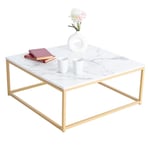 MEUBLE COSY Table Basse de Salon Carré Effet Marbré Structure en métal, Style Rétro Industriel, 80x80x34cm, Blanc + doré