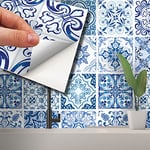 WALPLUS Stickers Carrelage Credence Adhesive Pour Cuisine Stickers Muraux Auto-Adhésif Résistant à l'huile Imperméable à l'eau Réutilisable Amovible Maison Blue Turkish Mediterranean 24pcs 15cm(6")