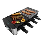 Cecotec Raclette Cheese&Grill 16000 Inox MixGrill, 8 personnes, 1400 W, Thermostat réglable, 2 plaques de cuisson aluminium 20 x 22 cm et en pierre naturelle, 8 poêlons et 8 spatules.